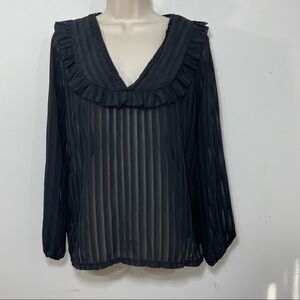 Jane wood sheer striped ruffle embroidered blouse top shirt small/medium boho